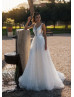 Deep V Neck Beaded Sequined Lace Tulle Wedding Dress